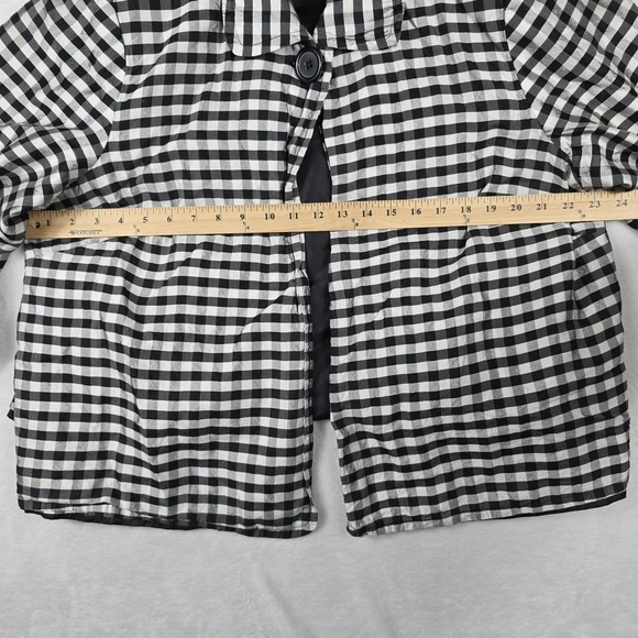 Dressbarn‎ Woman Silk Gingham Plaid Black White Single Button Jacket Size 2X - Picture 2 of 8